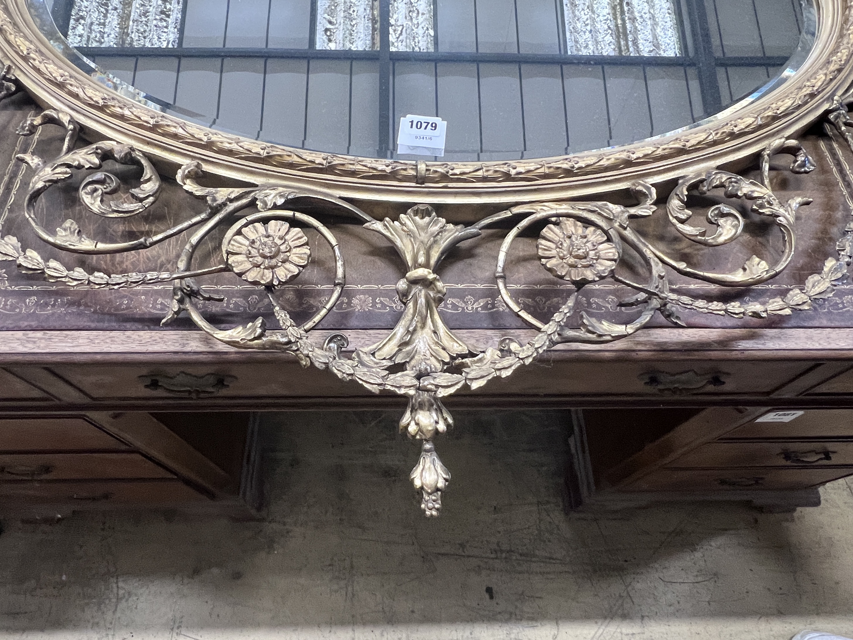 An Adam revival giltwood and gesso wall mirror, width 119cm, height 115cm